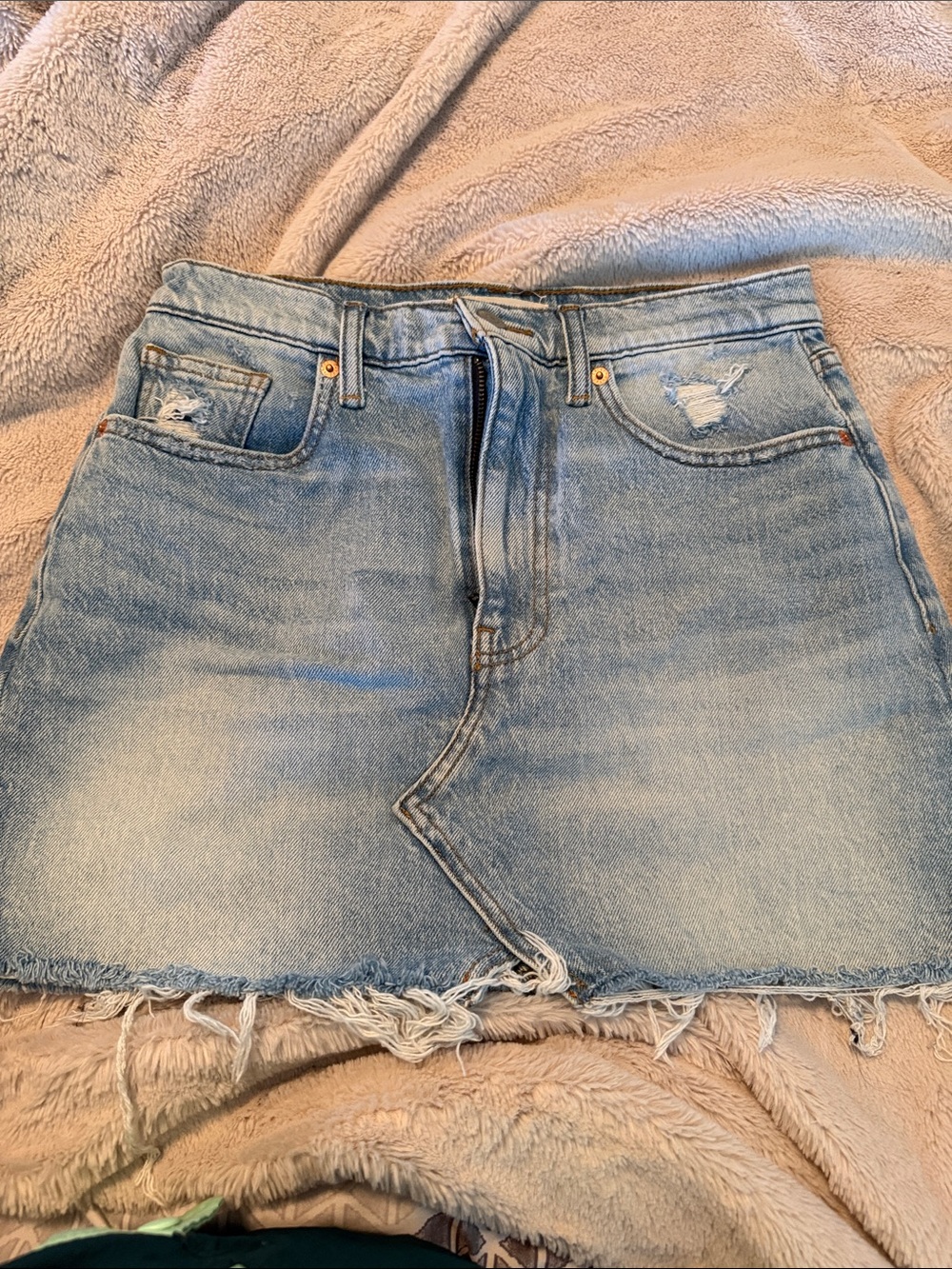 Lucky Brand Light Blue Distressed Denim Mini Skirt